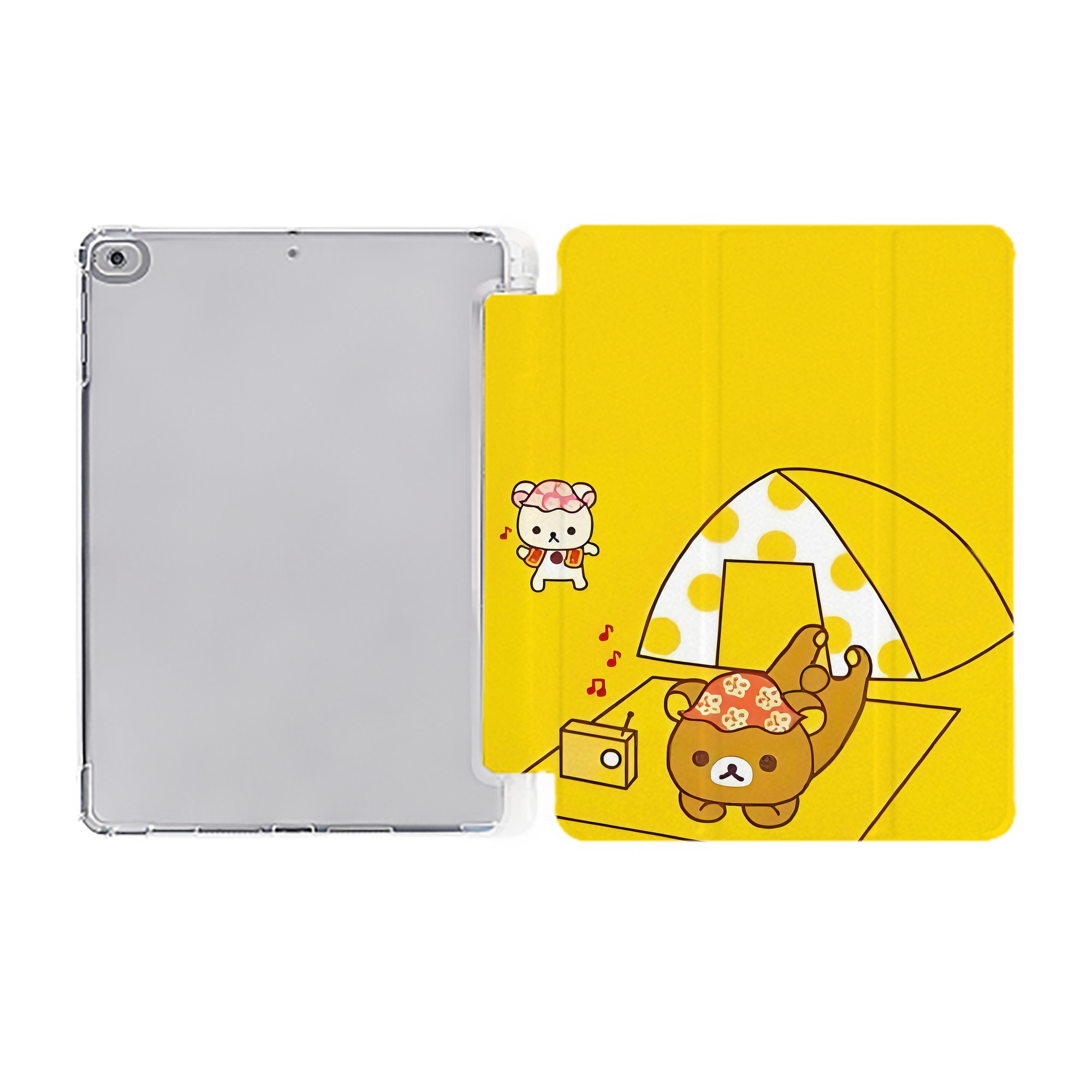 （画像用） リラックマ リラックマ キイロイトリ Rilakkuma Korilakkuma Kiiroitori IPad ケース ペン収納付き 三つ折りスタンド PUレザー×シリコン 対応機種9.5/10.5/10.9インチ